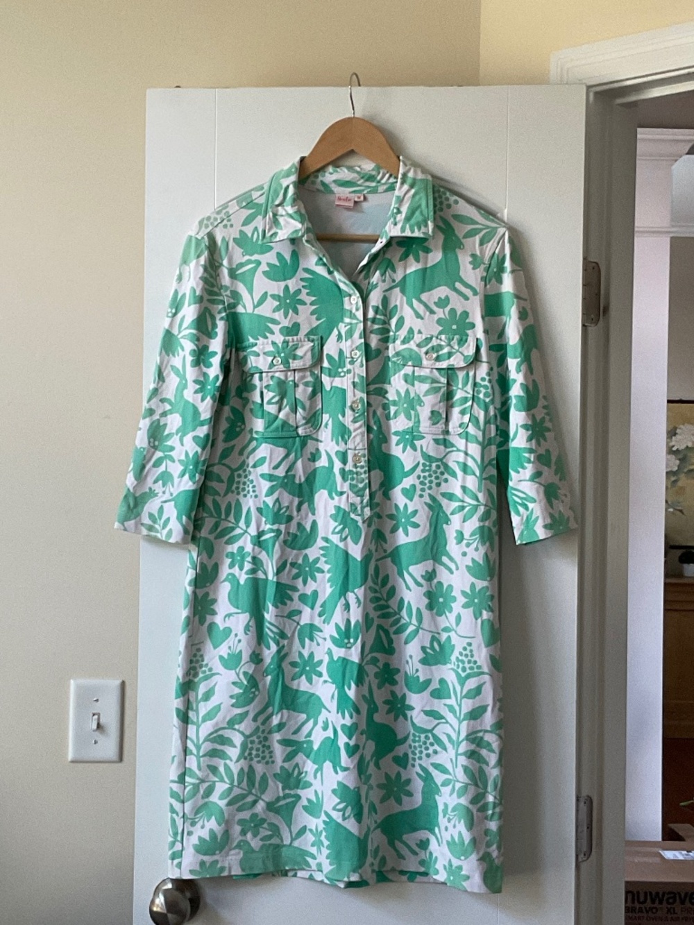 Persifor Green Animal Print Shirt Dress